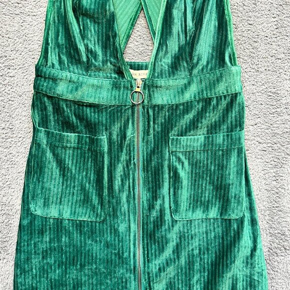 Moon River Green Velvet Jumper Dress Pockets & Cross Back Detail - Size Small - Picture 4 of 8
